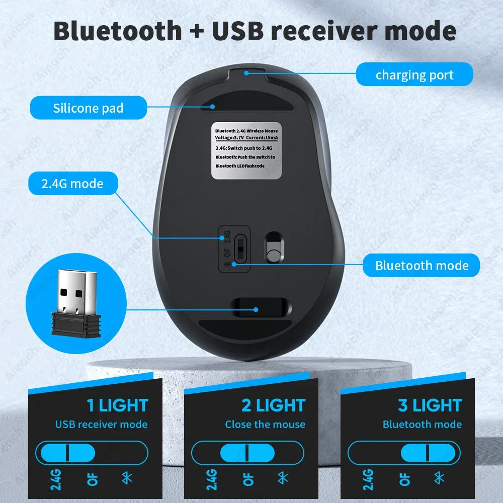 Aieach Bluetooth Mouse – Silent, Rechargeable, Dual Mode
