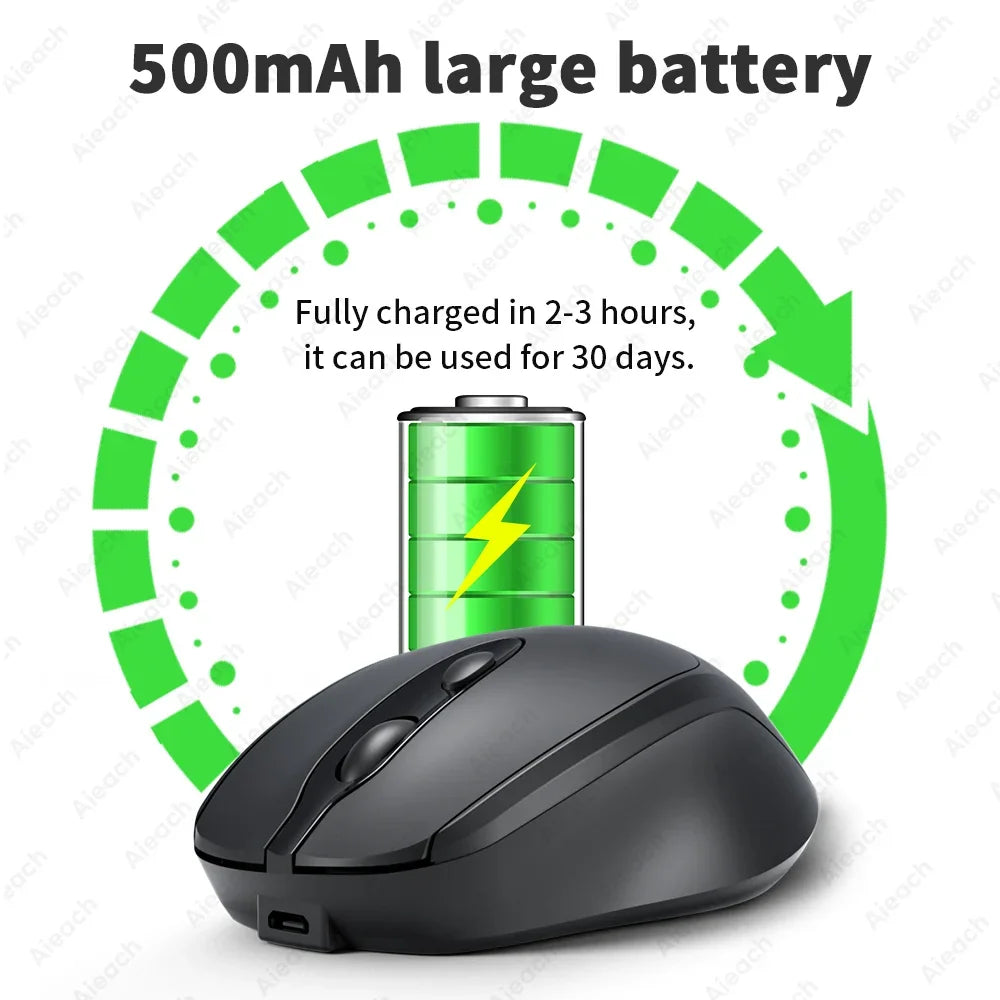 Aieach Bluetooth Mouse – Silent, Rechargeable, Dual Mode