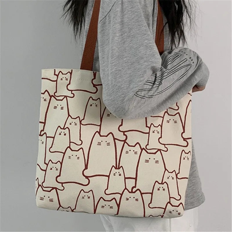 Cute Cat Canvas Handbag for Women – 2026 Fashion