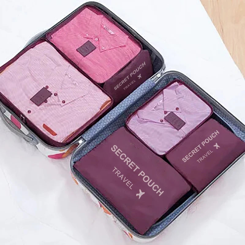 6pcs Simple Solid Color Travel Storage Bag Set