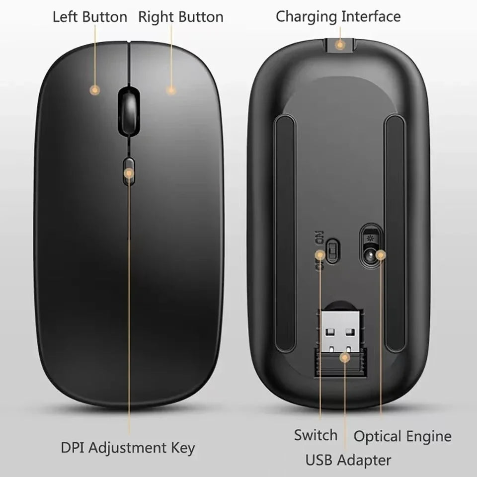 Dual Mode Wireless Mouse – Rechargeable Bluetooth + 2.4G