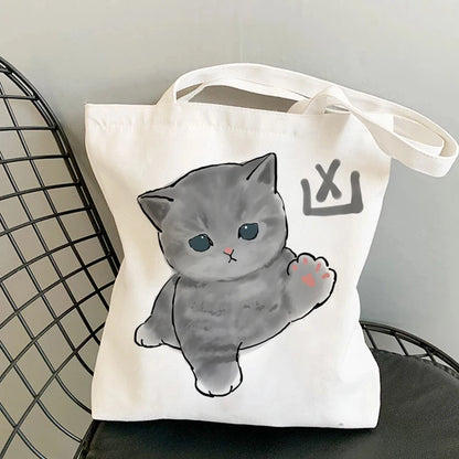 🐱Cat Canvas Tote Bag – Cute Manga Shopper for Women