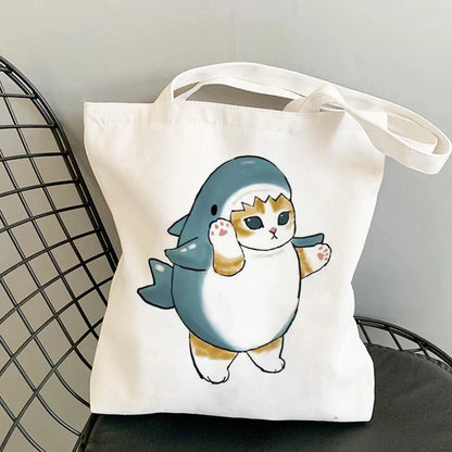 🐱Cat Canvas Tote Bag – Cute Manga Shopper for Women