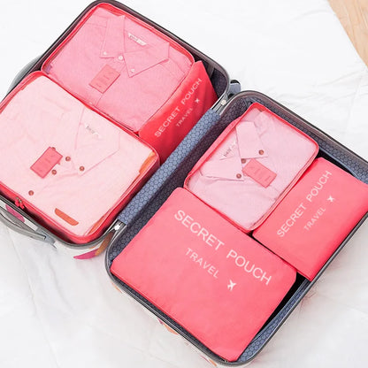 6pcs Simple Solid Color Travel Storage Bag Set