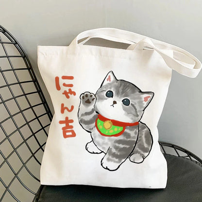🐱Cat Canvas Tote Bag – Cute Manga Shopper for Women