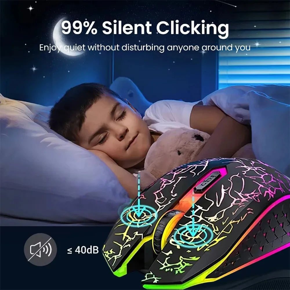 Bluetooth 5.2 RGB Mouse – Silent, Rechargeable, 1600DPI