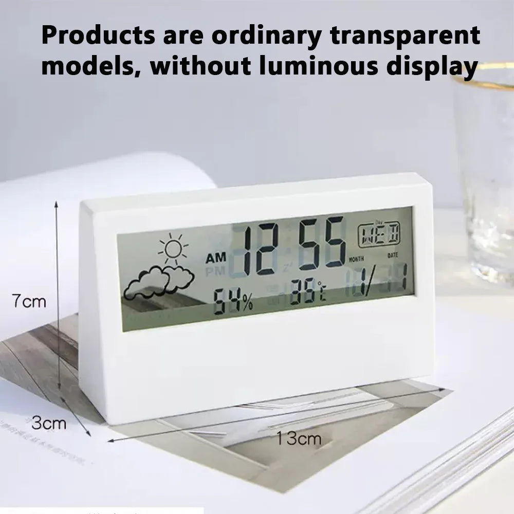 LED thermo-hygrometer with clock and alarm