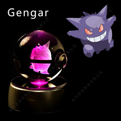3D Pokémon Crystal Ball LED Lamp – Pikachu/Gengar/Mewtwo Gift