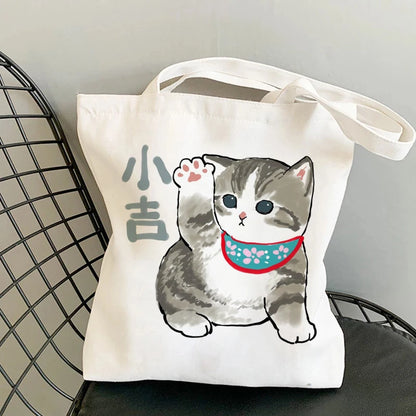 🐱Cat Canvas Tote Bag – Cute Manga Shopper for Women