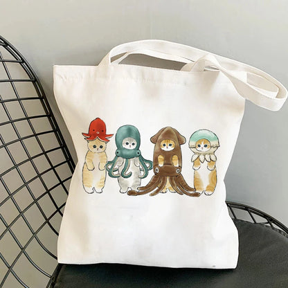 🐱Cat Canvas Tote Bag – Cute Manga Shopper for Women