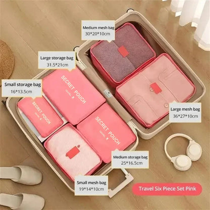 6pcs Simple Solid Color Travel Storage Bag Set