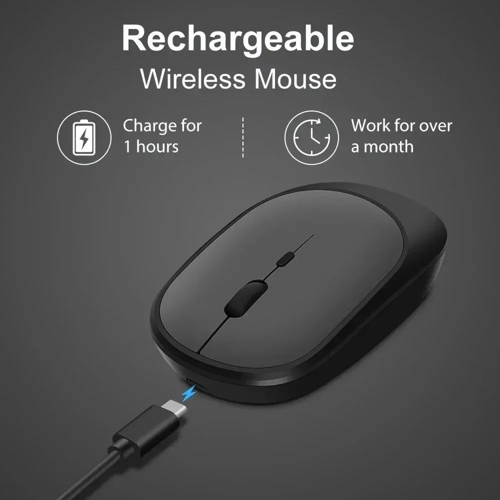 Dual Mode Mouse – Bluetooth + 2.4G, Silent & Rechargeable