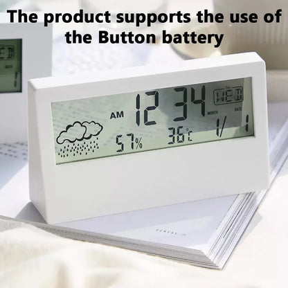 LED thermo-hygrometer with clock and alarm