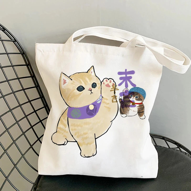 🐱Cat Canvas Tote Bag – Cute Manga Shopper for Women