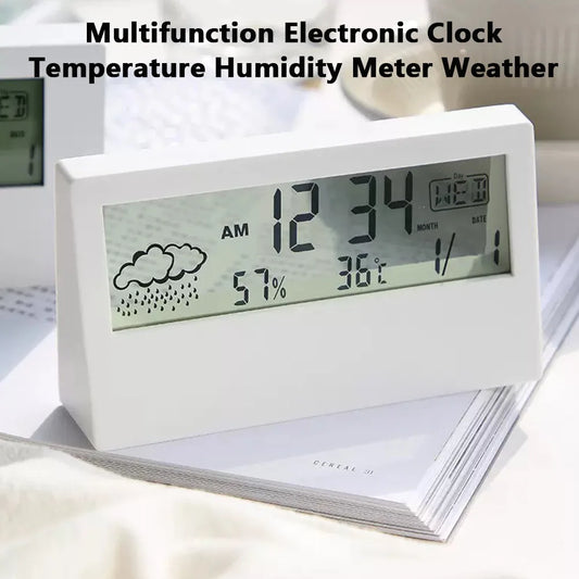 LED thermo-hygrometer with clock and alarm