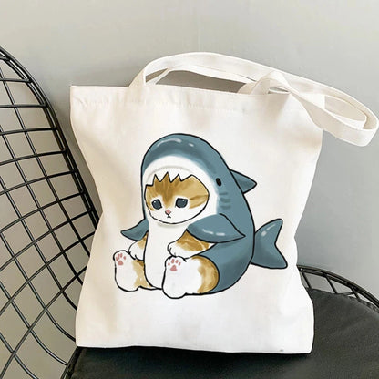 🐱Cat Canvas Tote Bag – Cute Manga Shopper for Women