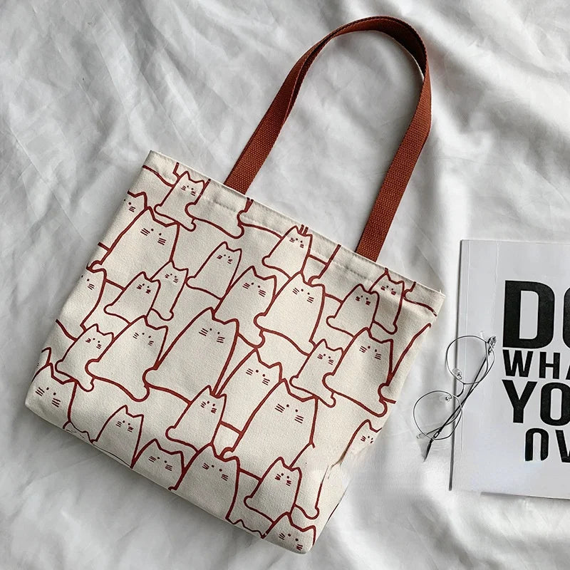 Cute Cat Canvas Handbag for Women – 2026 Fashion