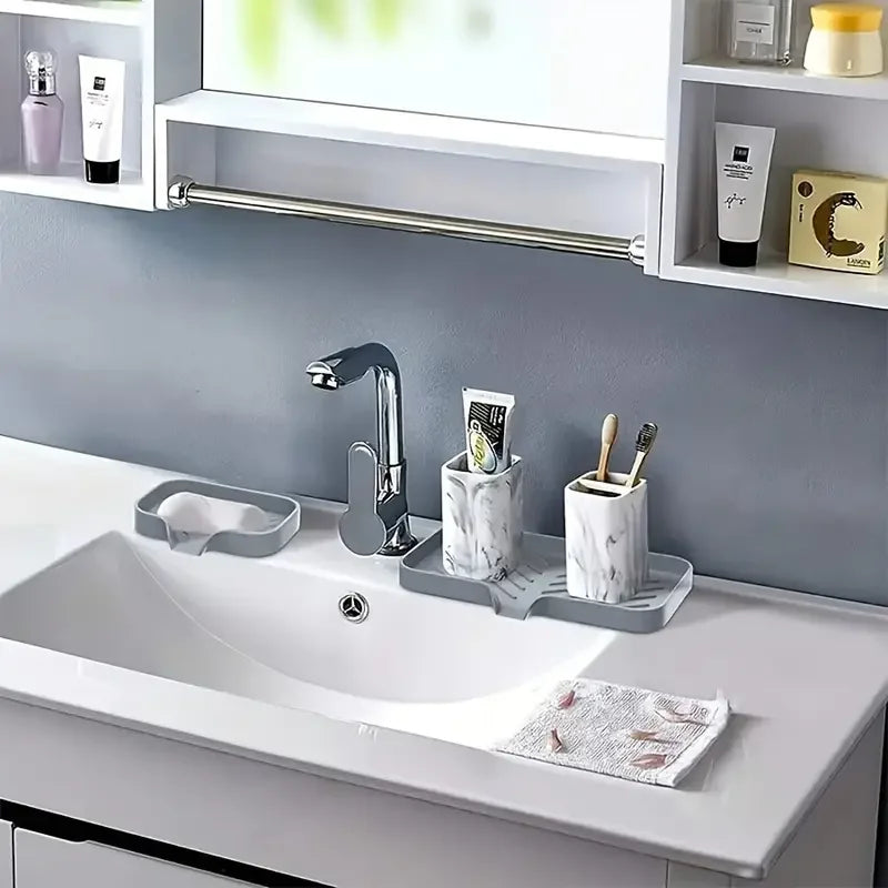 Sink Splash Guard & Soap Tray - Faucet Mat