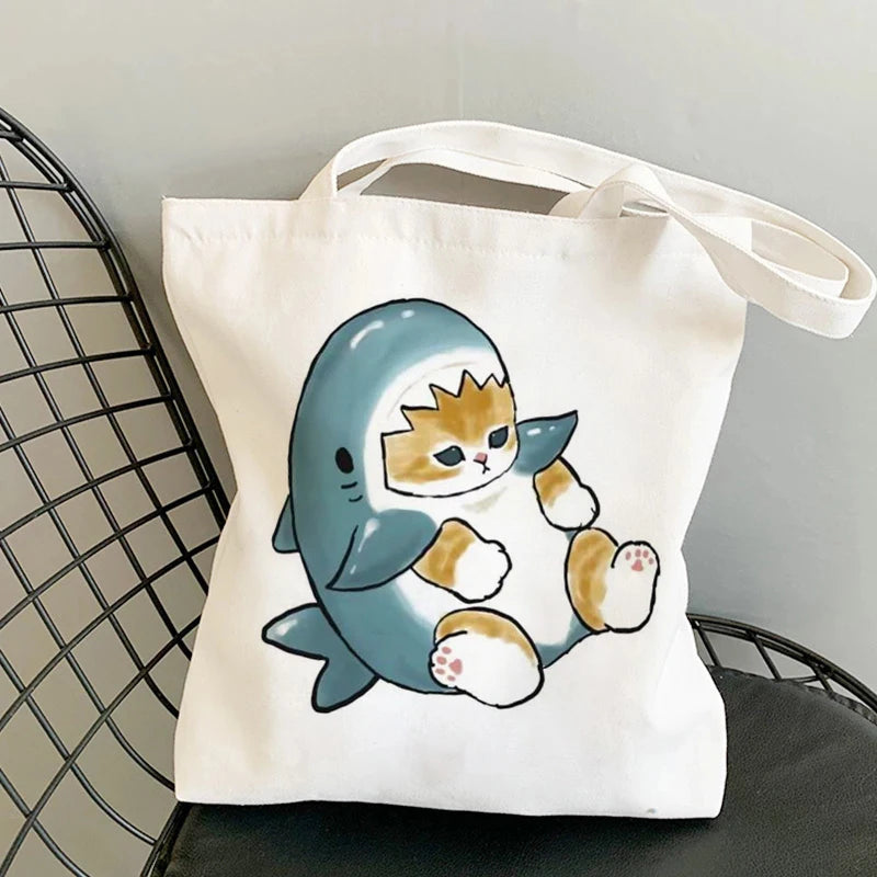 🐱Cat Canvas Tote Bag – Cute Manga Shopper for Women