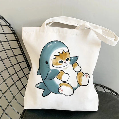 🐱Cat Canvas Tote Bag – Cute Manga Shopper for Women