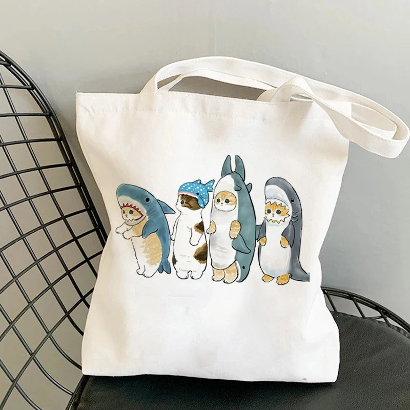 🐱Cat Canvas Tote Bag – Cute Manga Shopper for Women