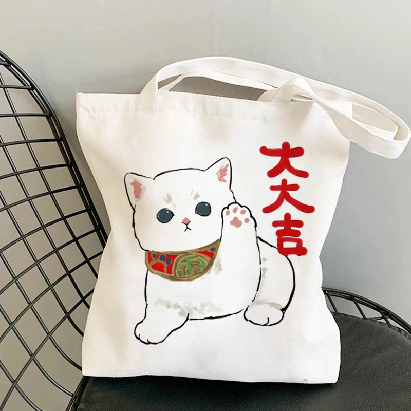 🐱Cat Canvas Tote Bag – Cute Manga Shopper for Women