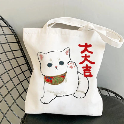 🐱Cat Canvas Tote Bag – Cute Manga Shopper for Women