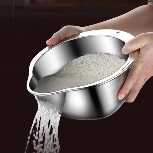 Stainless Steel Rice Washer & Strainer Bowl