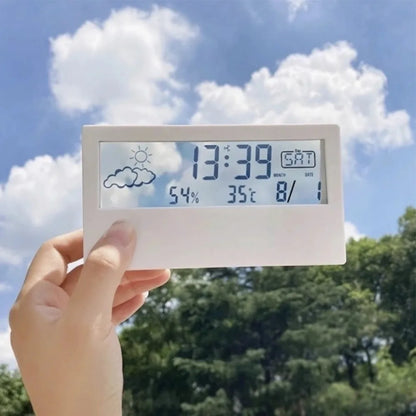 LED thermo-hygrometer with clock and alarm