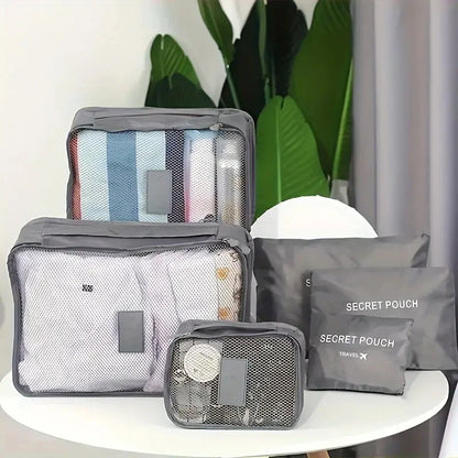 6pcs Simple Solid Color Travel Storage Bag Set