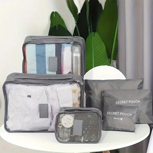 6pcs Simple Solid Color Travel Storage Bag Set