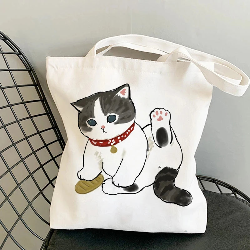 🐱Cat Canvas Tote Bag – Cute Manga Shopper for Women