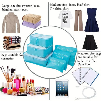 6pcs Simple Solid Color Travel Storage Bag Set
