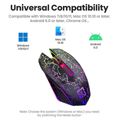 Bluetooth 5.2 RGB Mouse – Silent, Rechargeable, 1600DPI