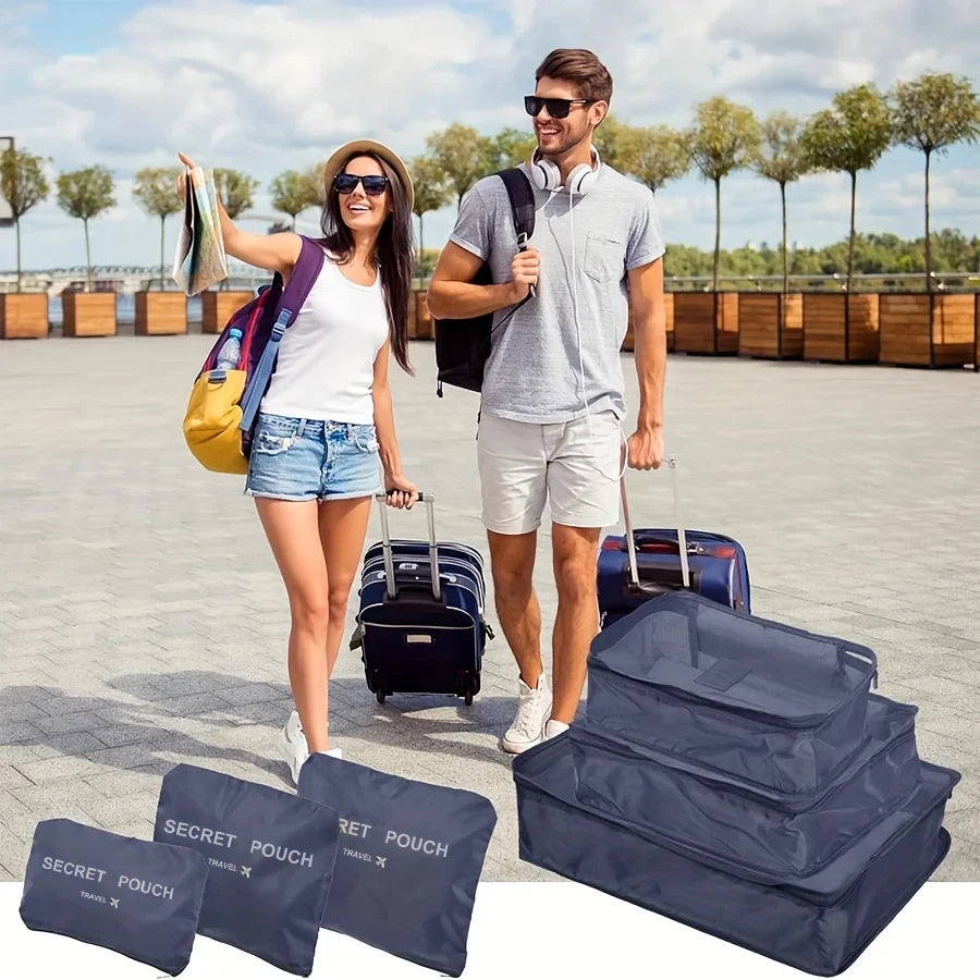 6pcs Simple Solid Color Travel Storage Bag Set