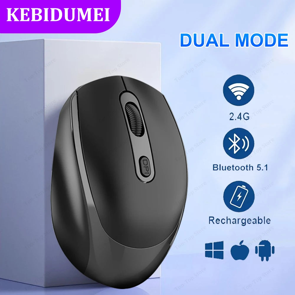 Bluetooth 5.1 + 2.4G Wireless Mouse – Silent, Rechargeable, 1600DPI