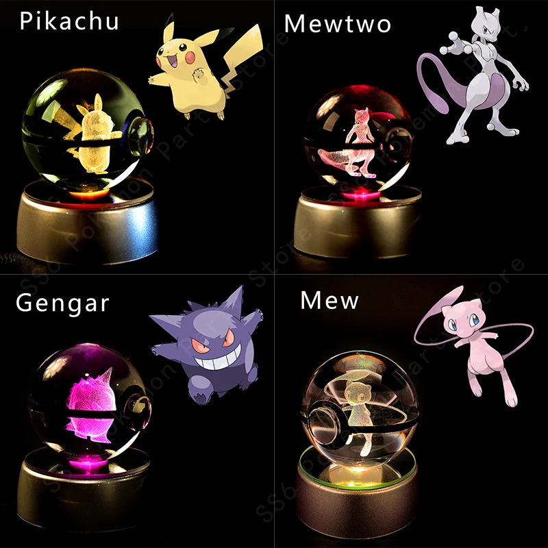 3D Pokémon Crystal Ball LED Lamp – Pikachu/Gengar/Mewtwo Gift