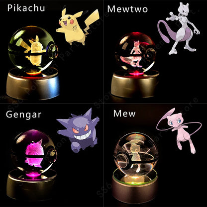 3D Pokémon Crystal Ball LED Lamp – Pikachu/Gengar/Mewtwo Gift