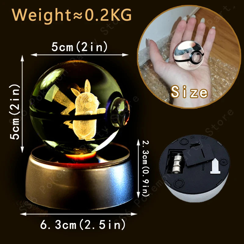 3D Pokémon Crystal Ball LED Lamp – Pikachu/Gengar/Mewtwo Gift