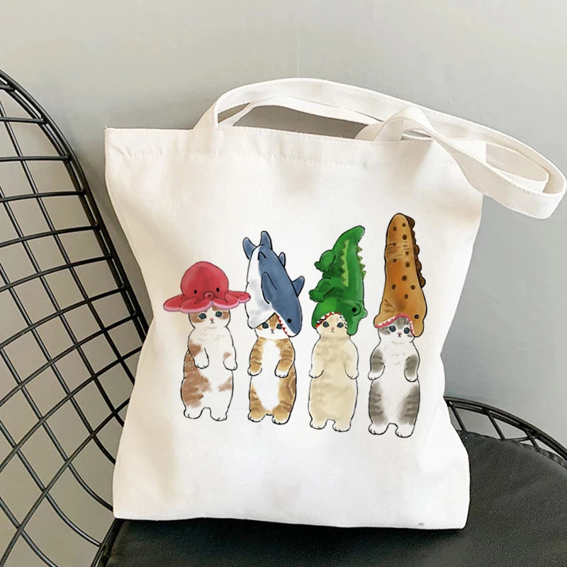 🐱Cat Canvas Tote Bag – Cute Manga Shopper for Women