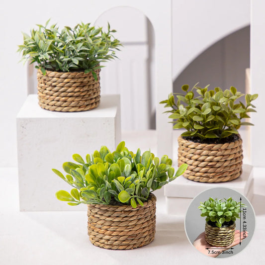 Flower Faux Eucalyptus Plant – Small Woven Pot