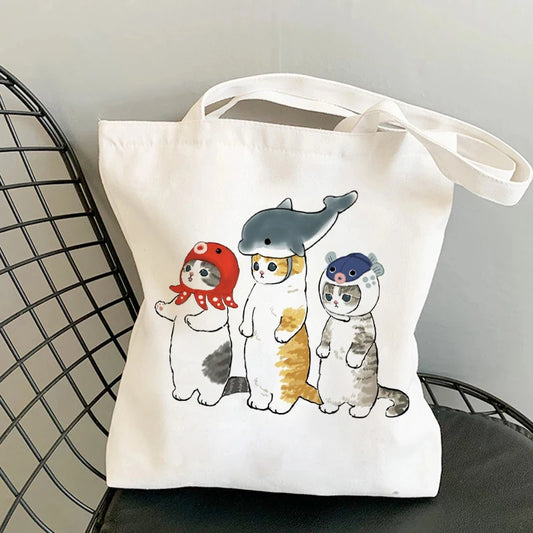 🐱Cat Canvas Tote Bag – Cute Manga Shopper for Women