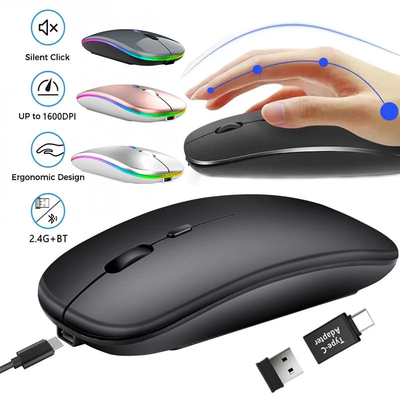 Dual Mode Wireless Mouse – Rechargeable Bluetooth + 2.4G