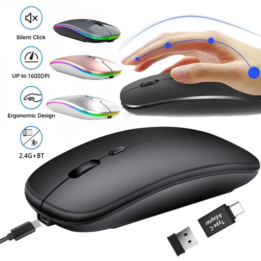 Dual Mode Wireless Mouse – Rechargeable Bluetooth + 2.4G