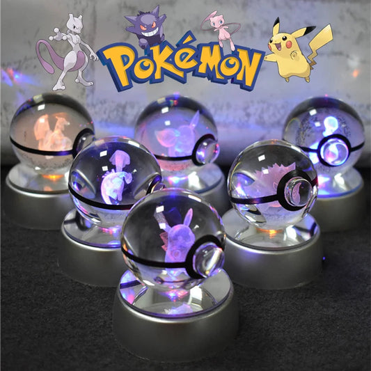 3D Pokémon Crystal Ball LED Lamp – Pikachu/Gengar/Mewtwo Gift