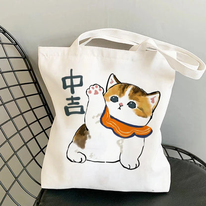 🐱Cat Canvas Tote Bag – Cute Manga Shopper for Women