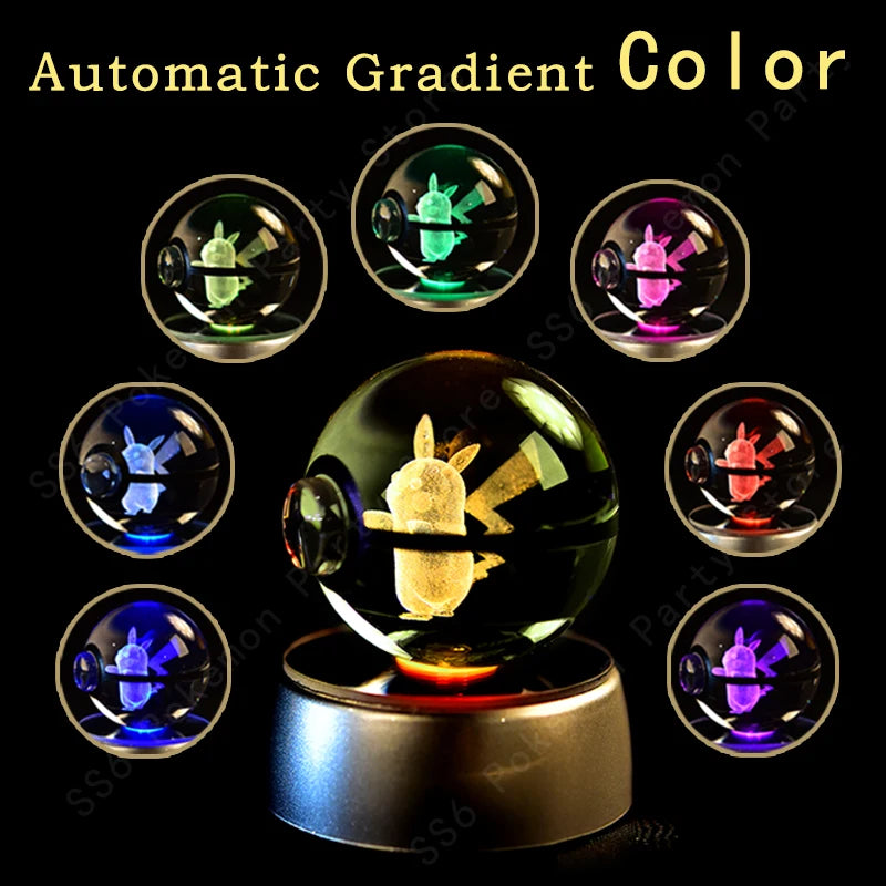 3D Pokémon Crystal Ball LED Lamp – Pikachu/Gengar/Mewtwo Gift