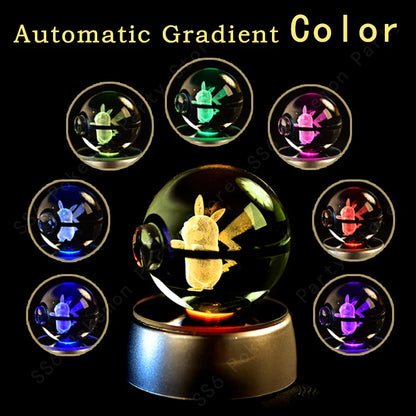 3D Pokémon Crystal Ball LED Lamp – Pikachu/Gengar/Mewtwo Gift