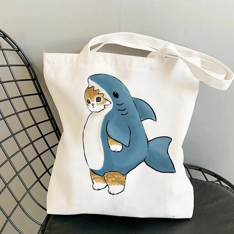 🐱Cat Canvas Tote Bag – Cute Manga Shopper for Women