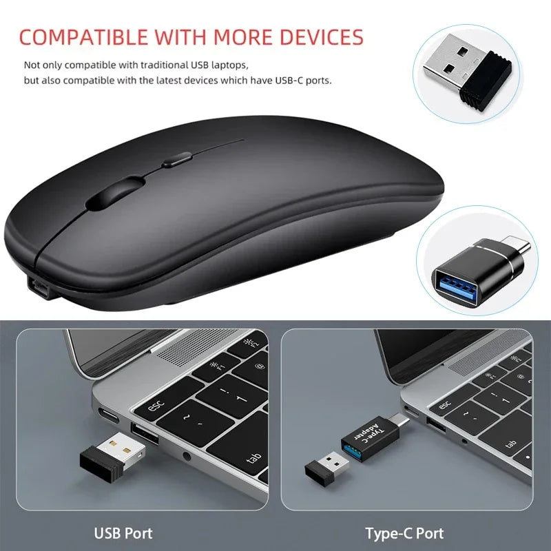Dual Mode Wireless Mouse – Rechargeable Bluetooth + 2.4G